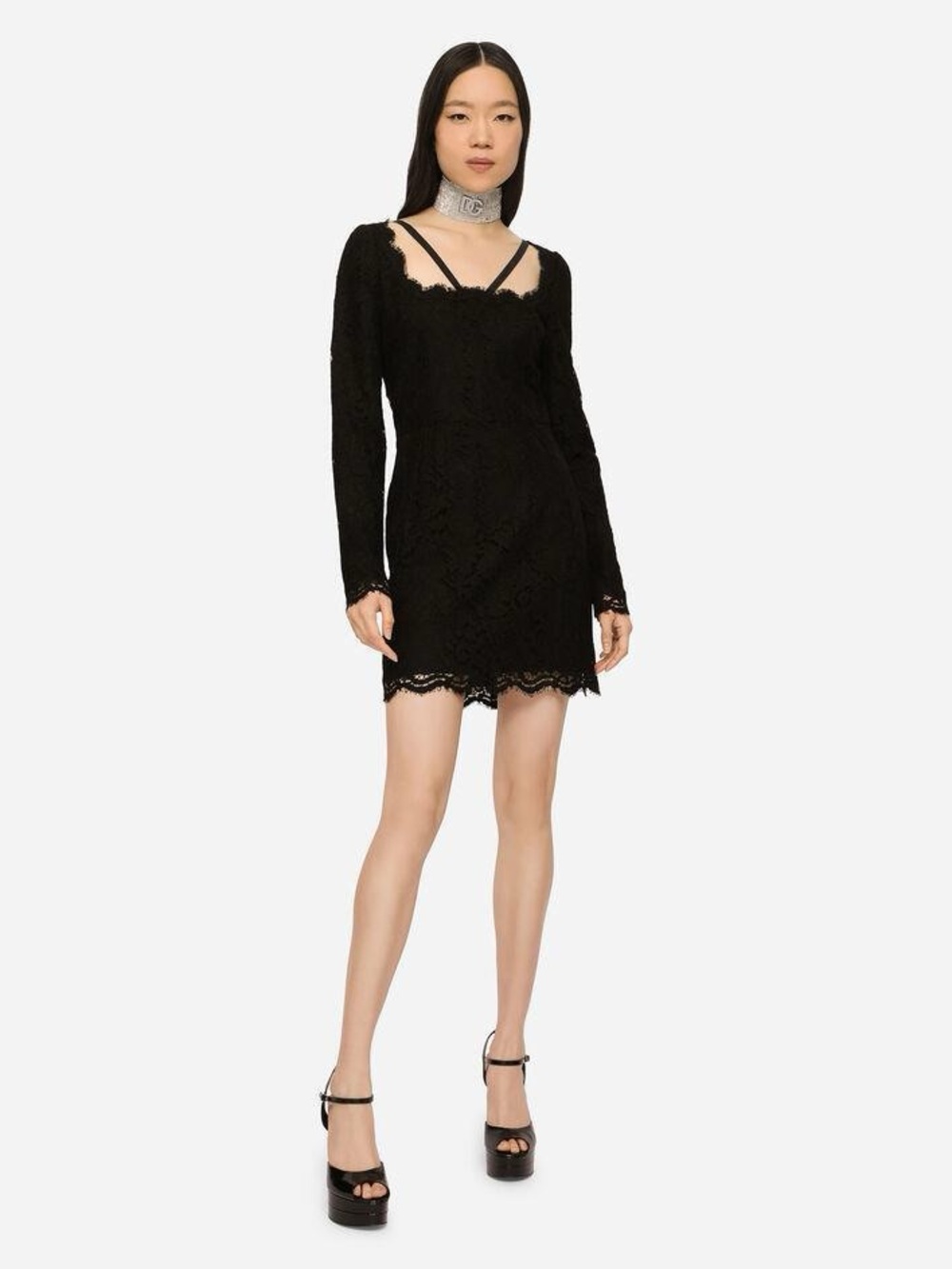 Dolce & Gabbana Black Lace Mini Dress with Strappy Square Neck - Picture 6 of 6